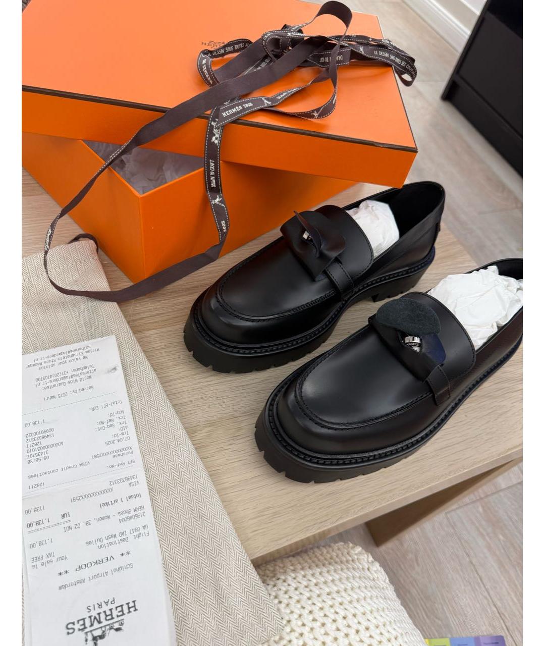 HERMES Черные кожаные лоферы, фото 5