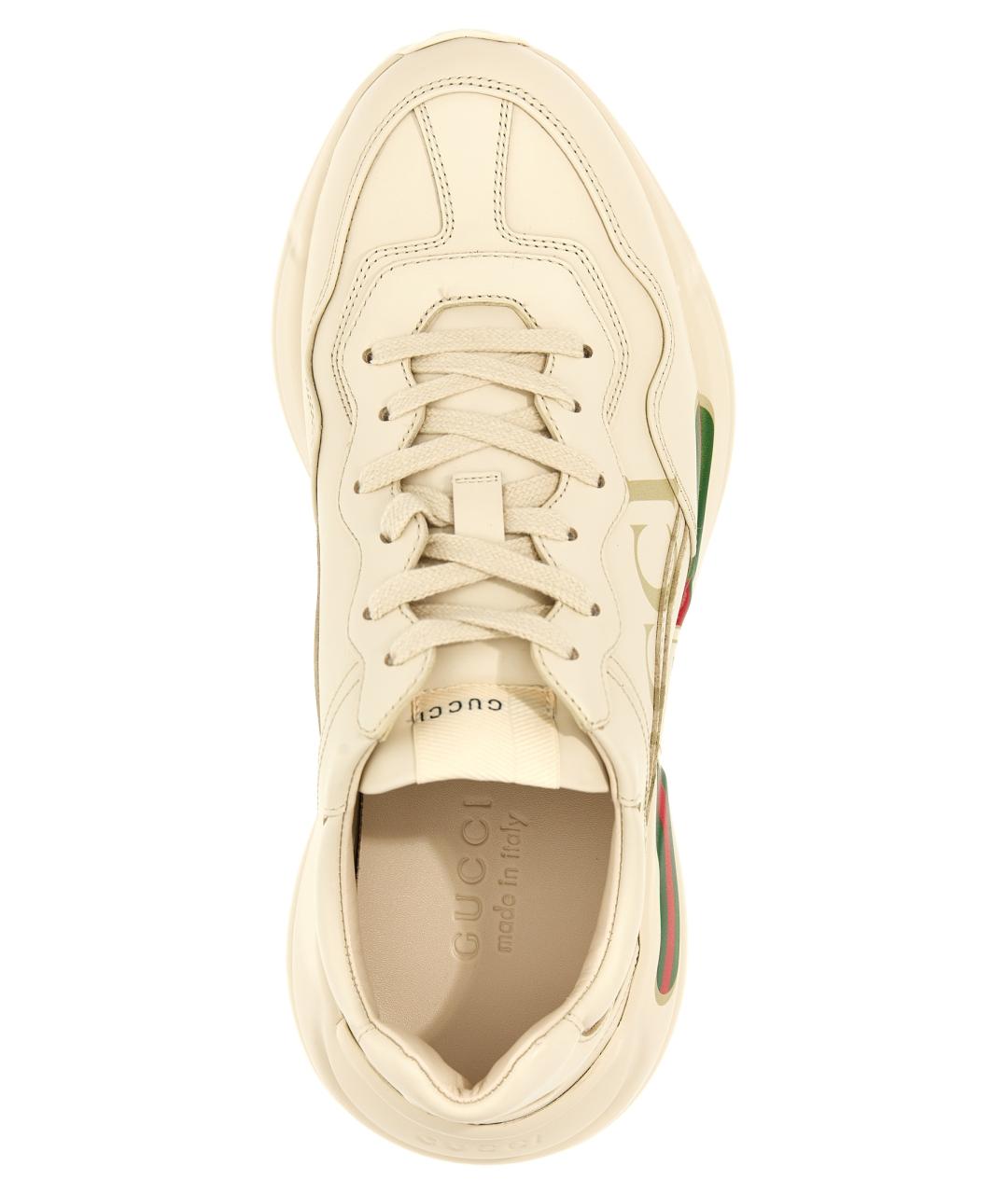 GUCCI Бежевые кожаные низкие кроссовки / кеды, фото 3