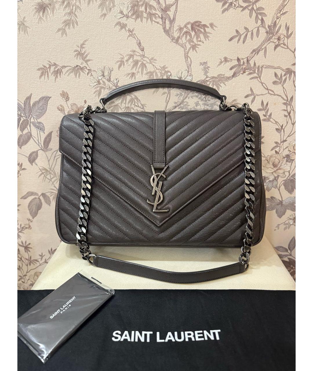SAINT LAURENT Антрацитовая кожаная сумка через плечо, фото 2