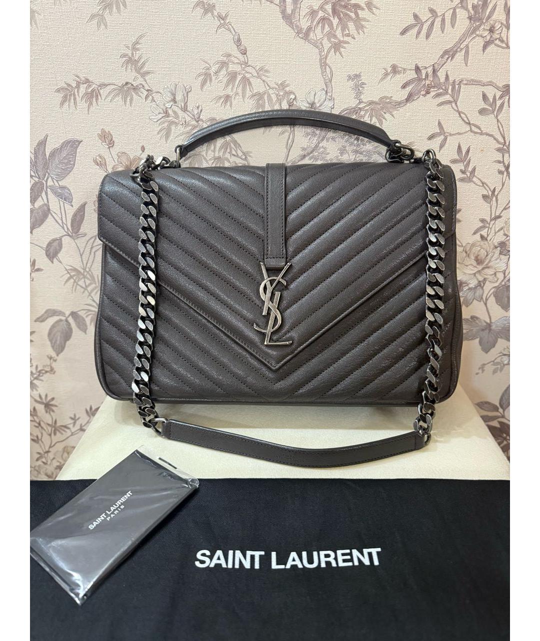 SAINT LAURENT Антрацитовая кожаная сумка через плечо, фото 7