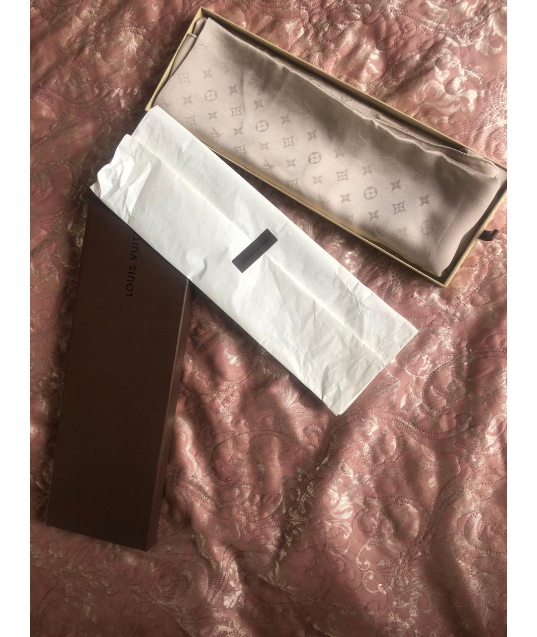 LOUIS VUITTON Бежевый шелковый платок, фото 8