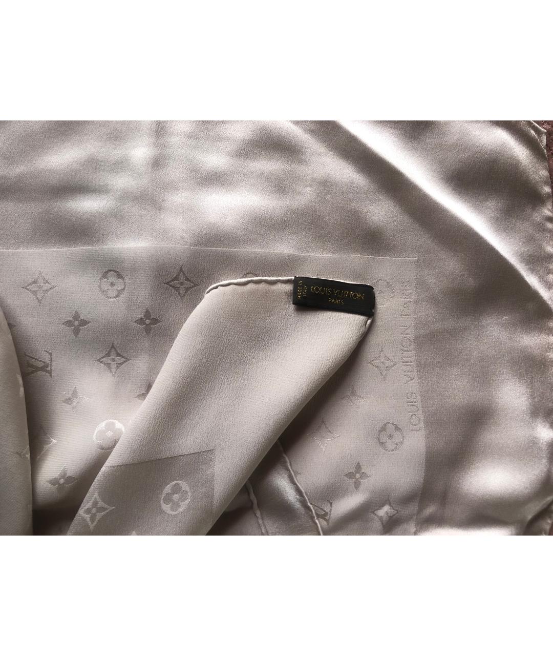 LOUIS VUITTON Бежевый шелковый платок, фото 4