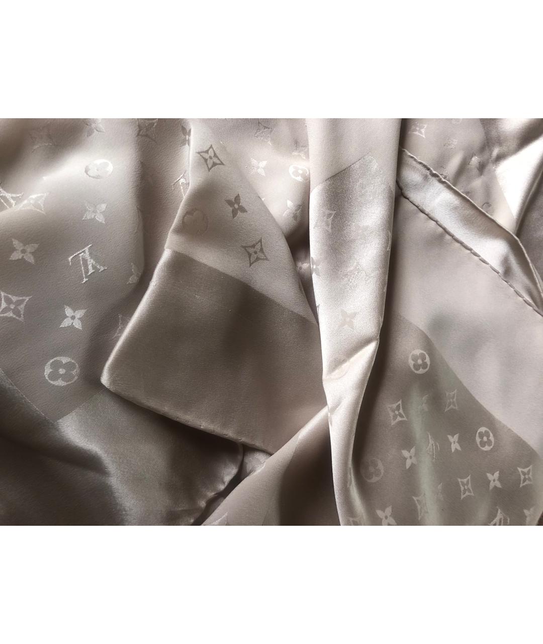 LOUIS VUITTON Бежевый шелковый платок, фото 6