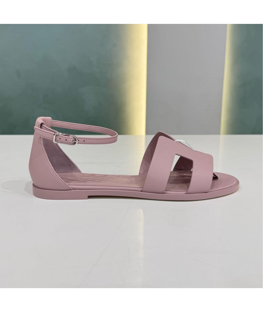 HERMES Розовые кожаные сандалии, фото 6