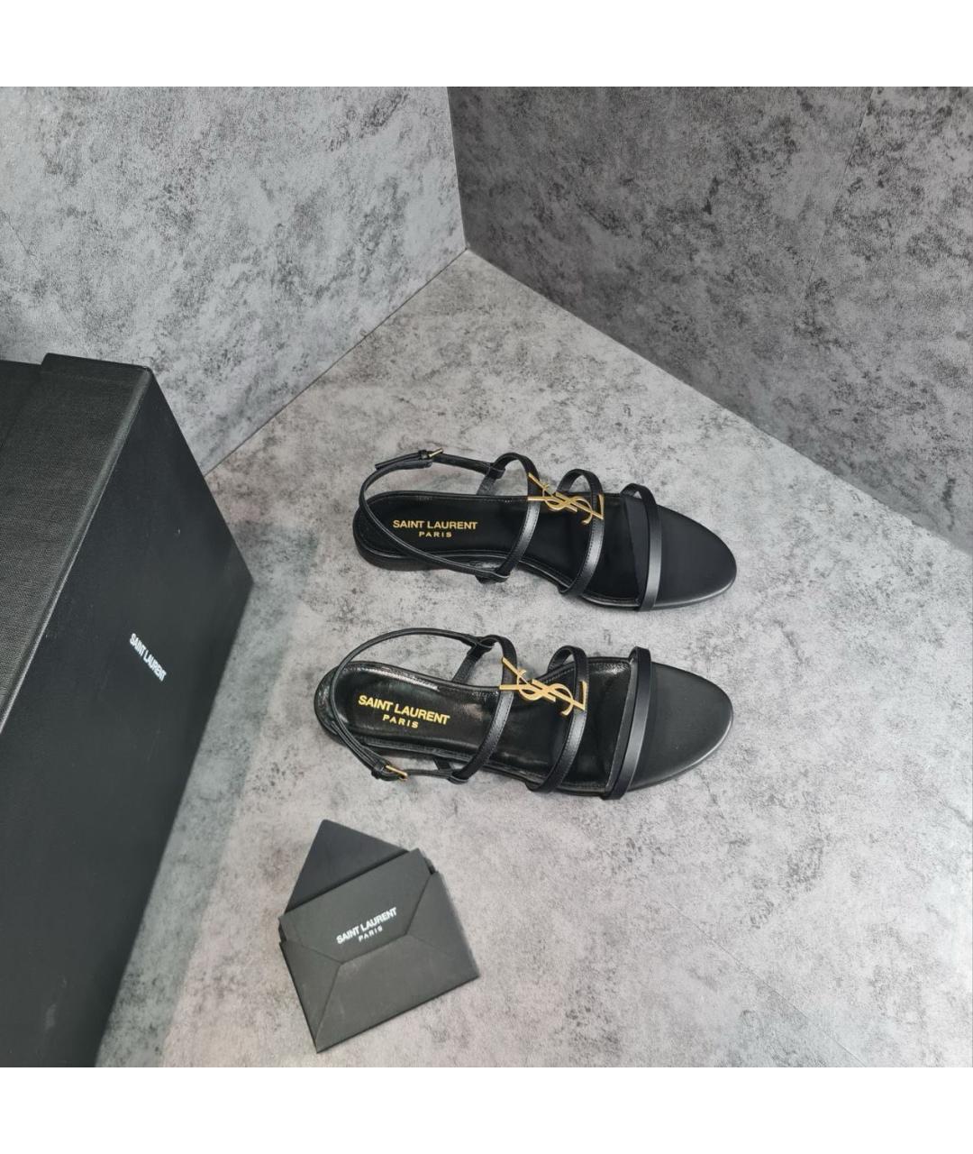 SAINT LAURENT Черные кожаные сандалии, фото 2