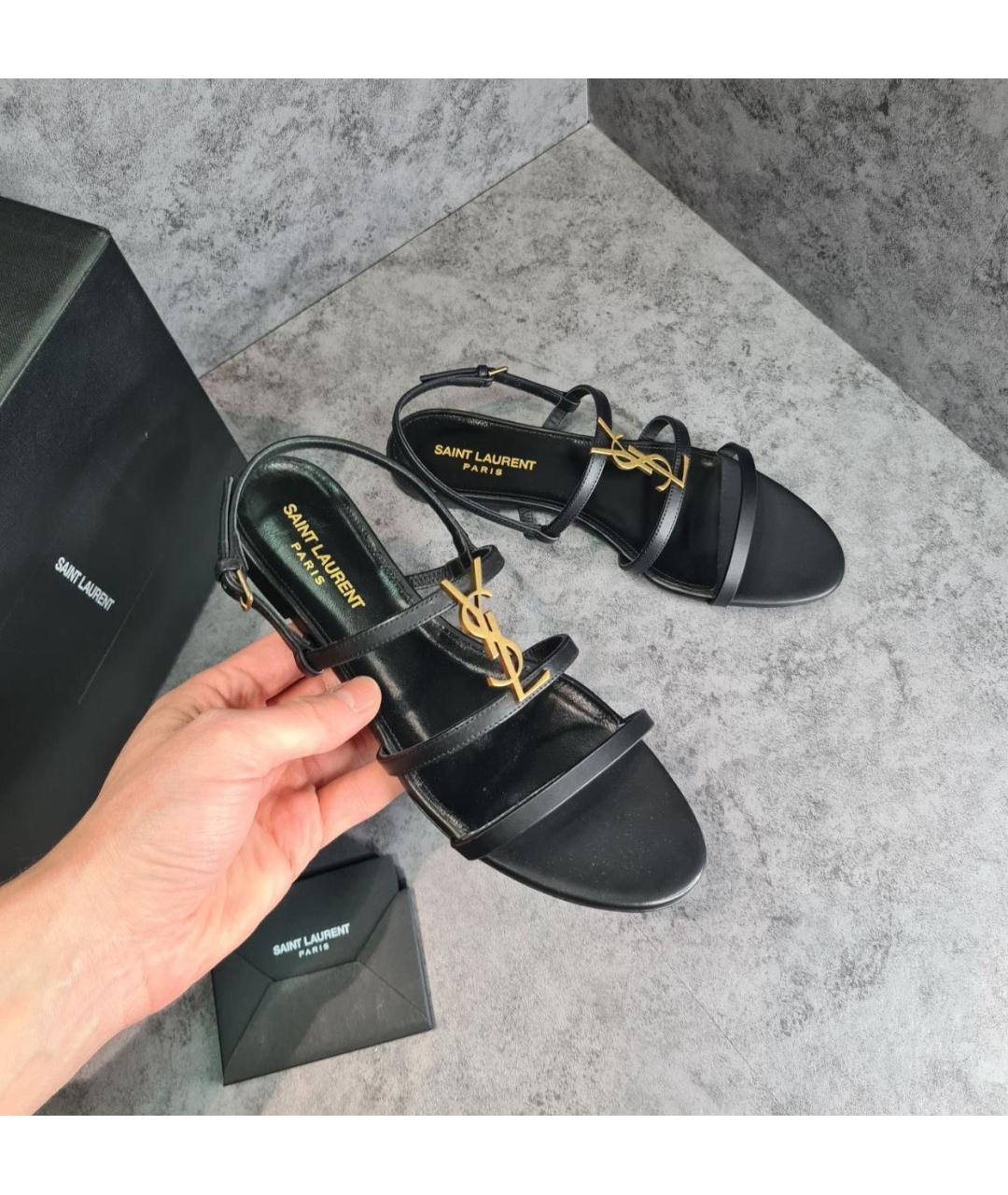 SAINT LAURENT Черные кожаные сандалии, фото 3