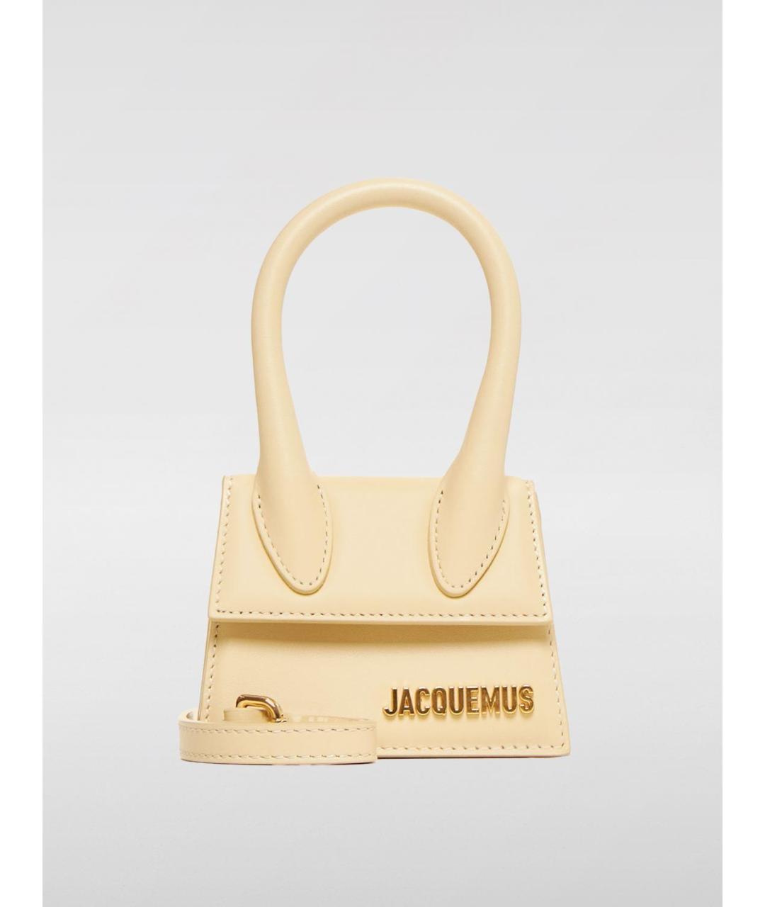 JACQUEMUS Бежевая кожаная сумка с короткими ручками, фото 5