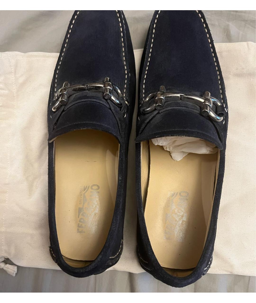 FERRAGAMO Темно-синие замшевые мокасины, фото 3