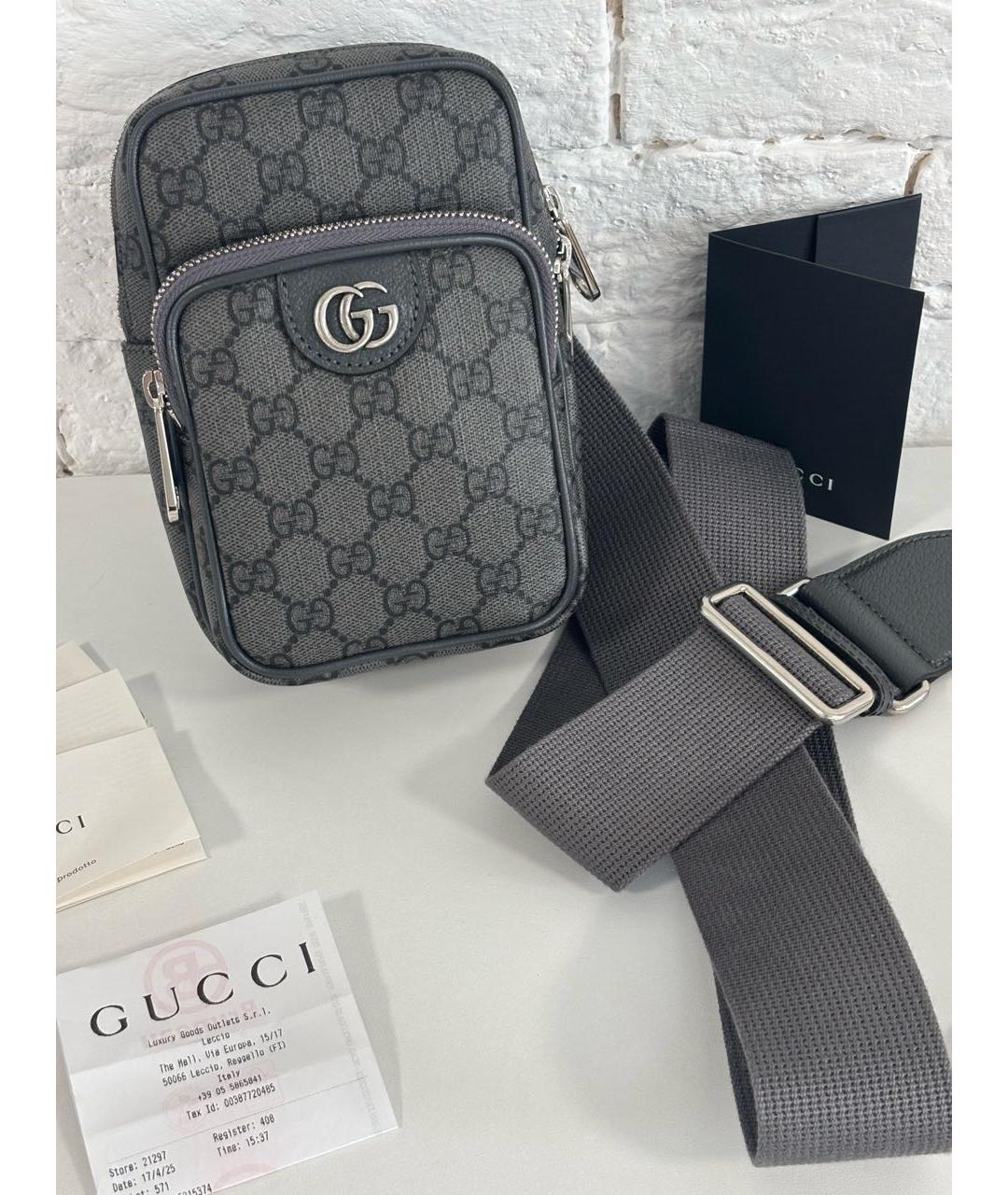 GUCCI Антрацитовая кожаная сумка через плечо, фото 8