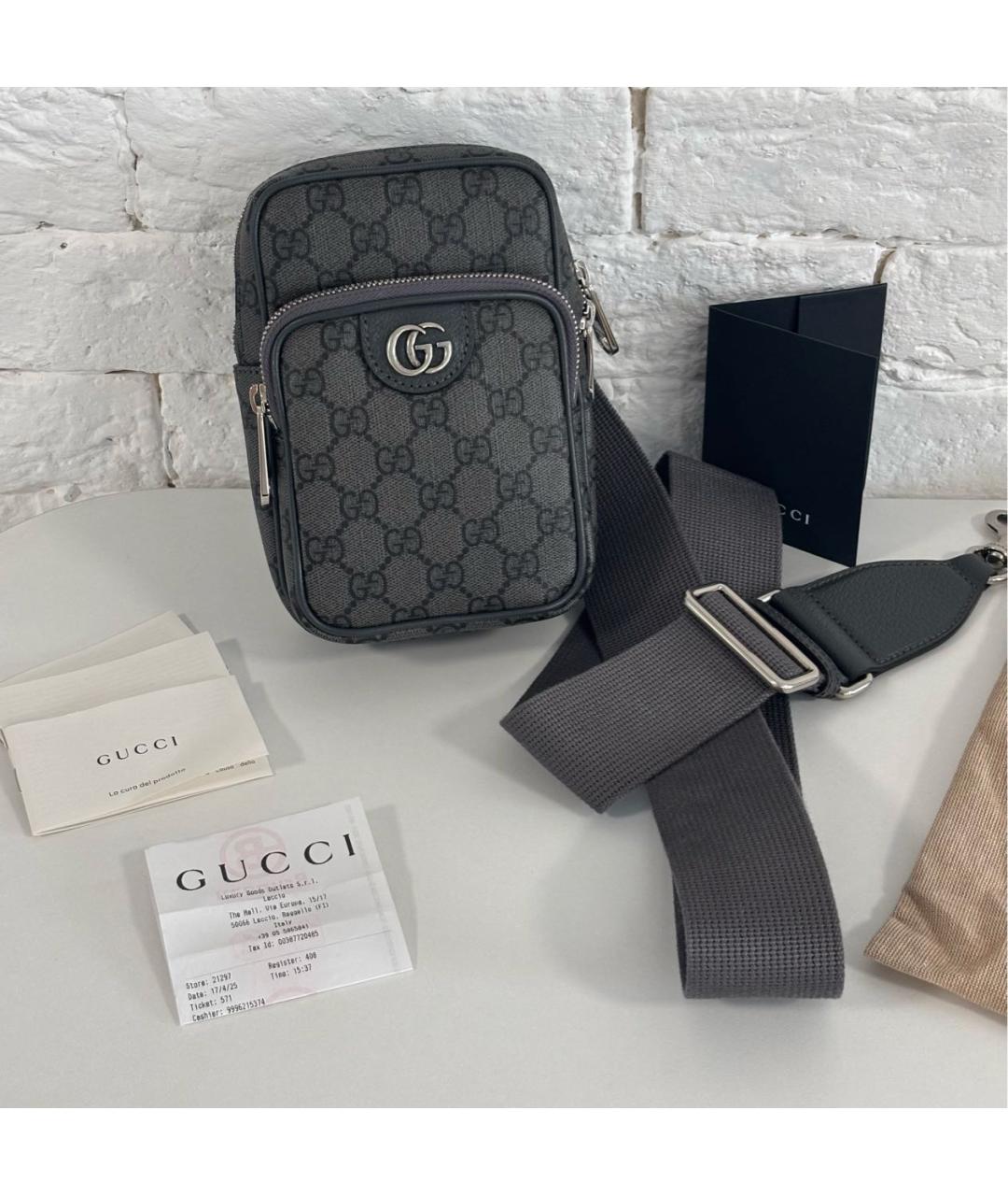 GUCCI Антрацитовая кожаная сумка на плечо, фото 9