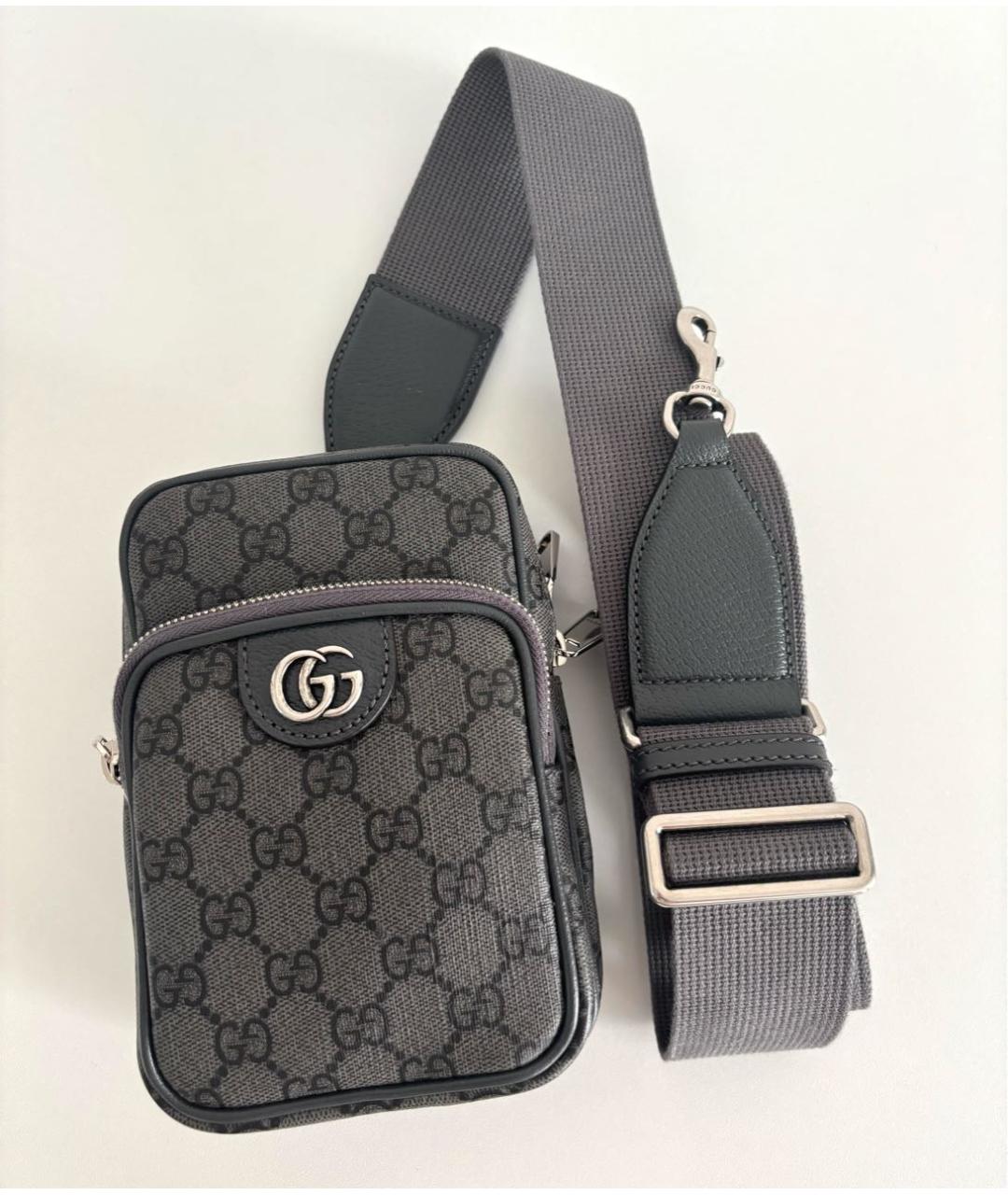 GUCCI Антрацитовая кожаная сумка на плечо, фото 8