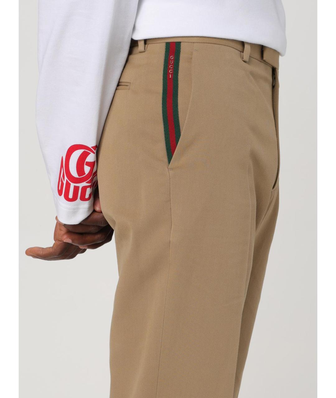 GUCCI Бежевые хлопковые повседневные брюки, фото 6