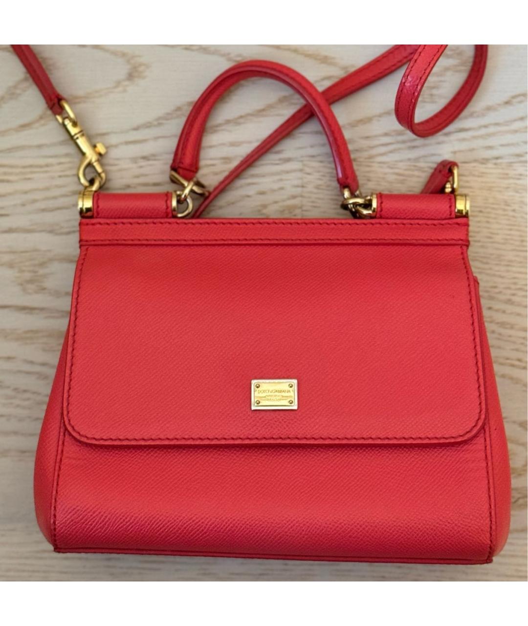 DOLCE&GABBANA Красная кожаная сумка с короткими ручками, фото 2
