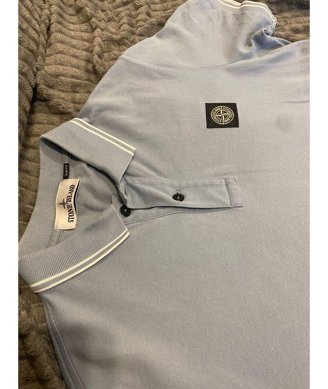 STONE ISLAND Голубое хлопковое поло с коротким рукавом, фото 4