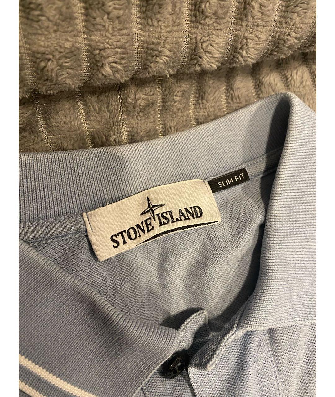 STONE ISLAND Голубое хлопковое поло с коротким рукавом, фото 3