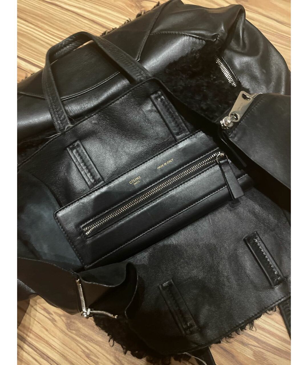 CELINE PRE-OWNED Черная меховая сумка тоут, фото 3