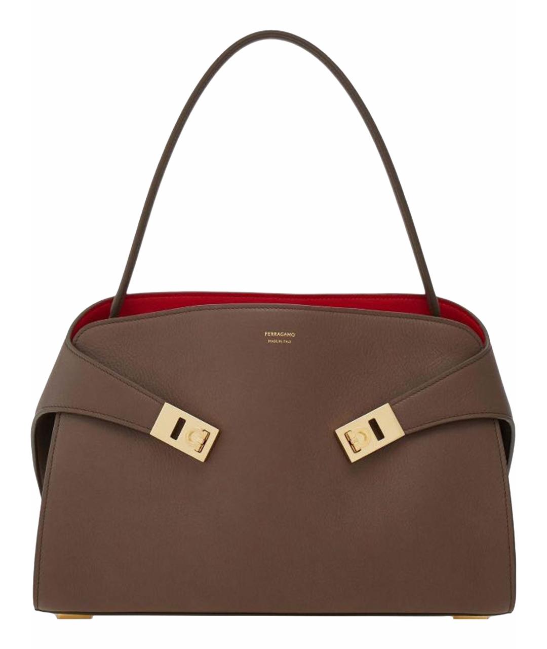 FERRAGAMO Коричневая кожаная сумка тоут, фото 1