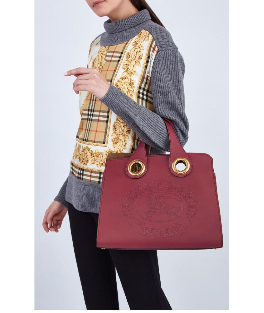 BURBERRY Бордовая кожаная сумка тоут, фото 7
