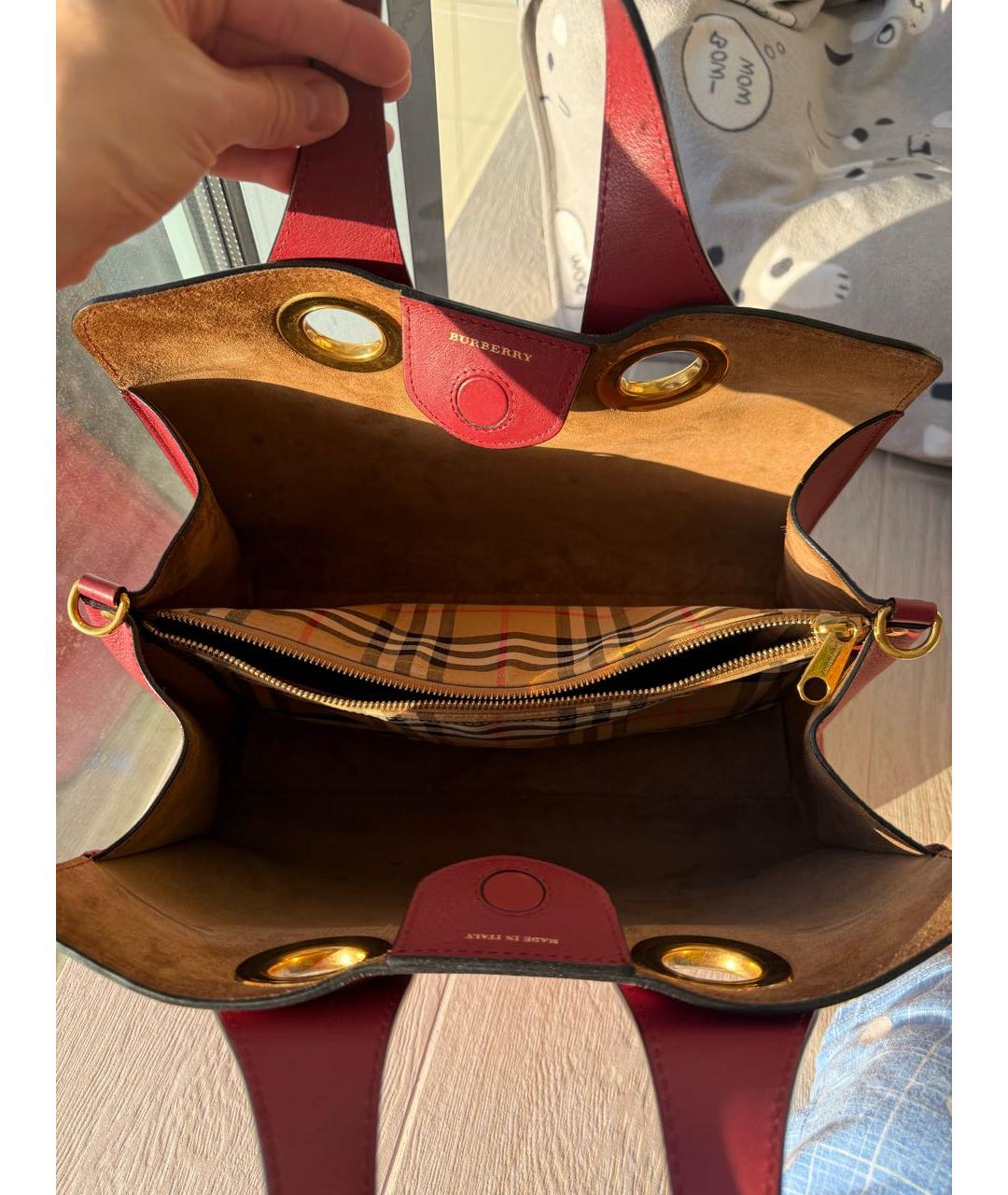 BURBERRY Бордовая кожаная сумка тоут, фото 4