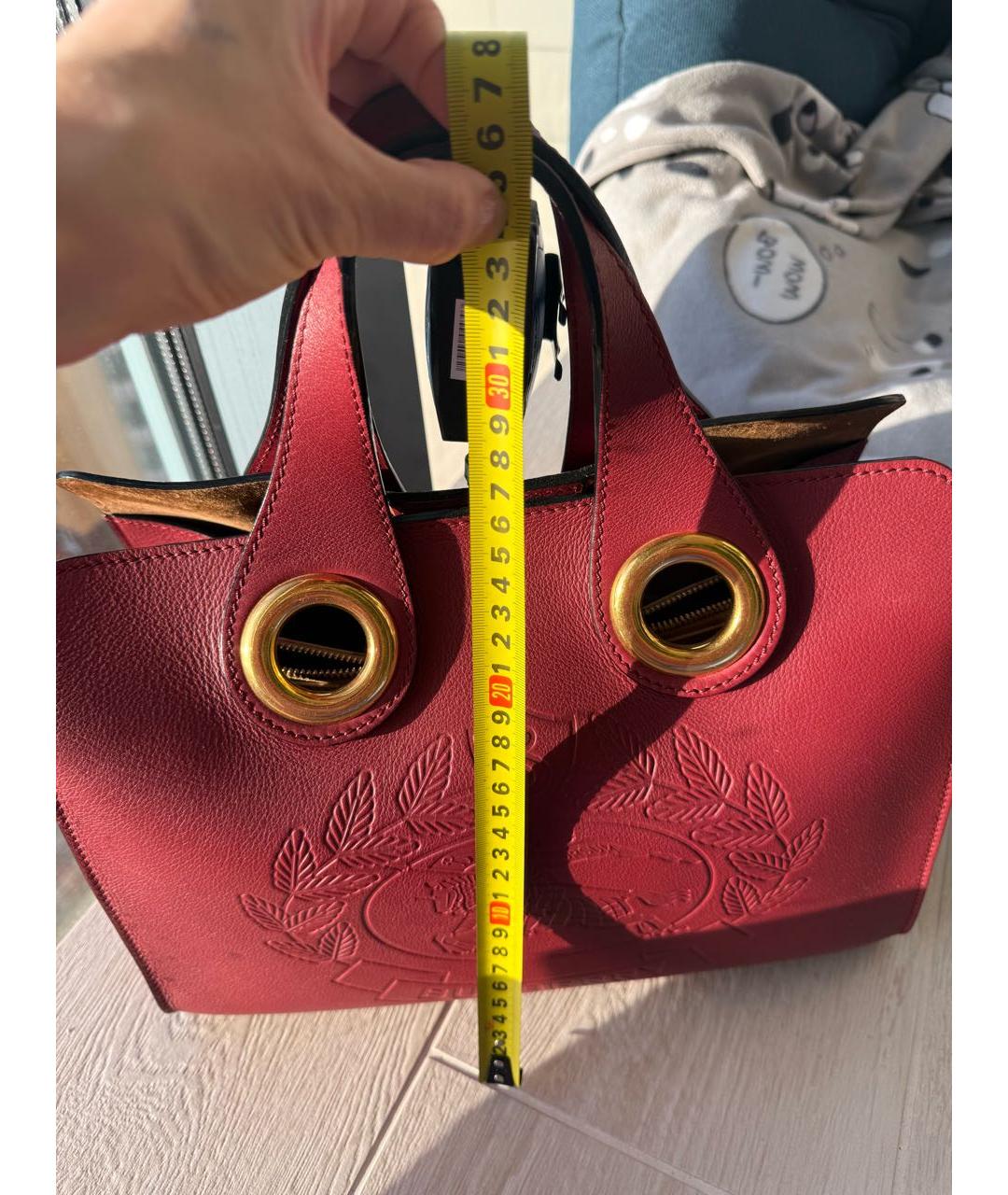 BURBERRY Бордовая кожаная сумка тоут, фото 6