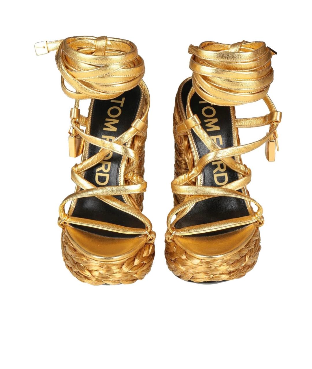 TOM FORD Золотые кожаные босоножки, фото 3