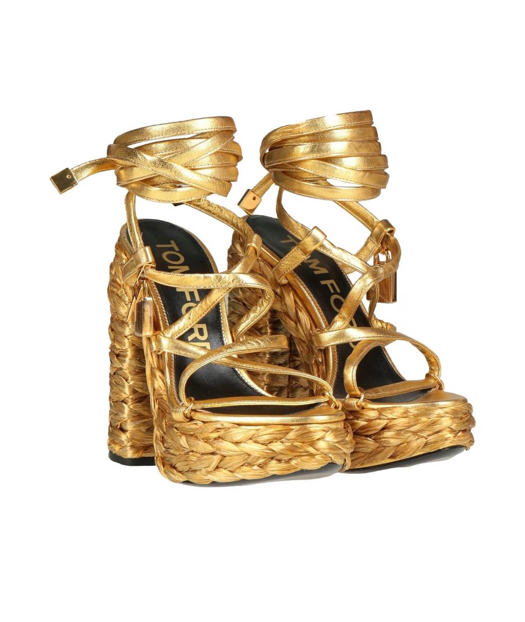 TOM FORD Золотые кожаные босоножки, фото 2