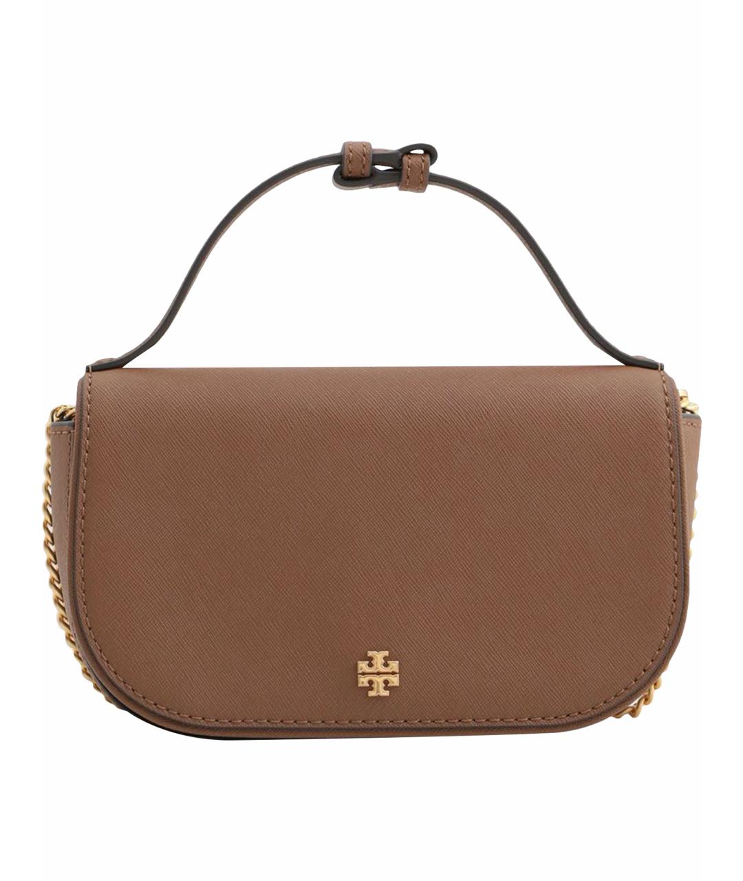 TORY BURCH Коричневая кожаная сумка с короткими ручками, фото 1