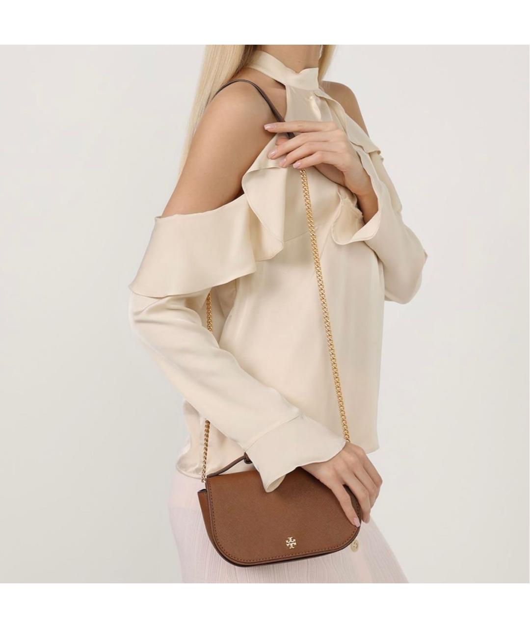 TORY BURCH Коричневая кожаная сумка с короткими ручками, фото 4