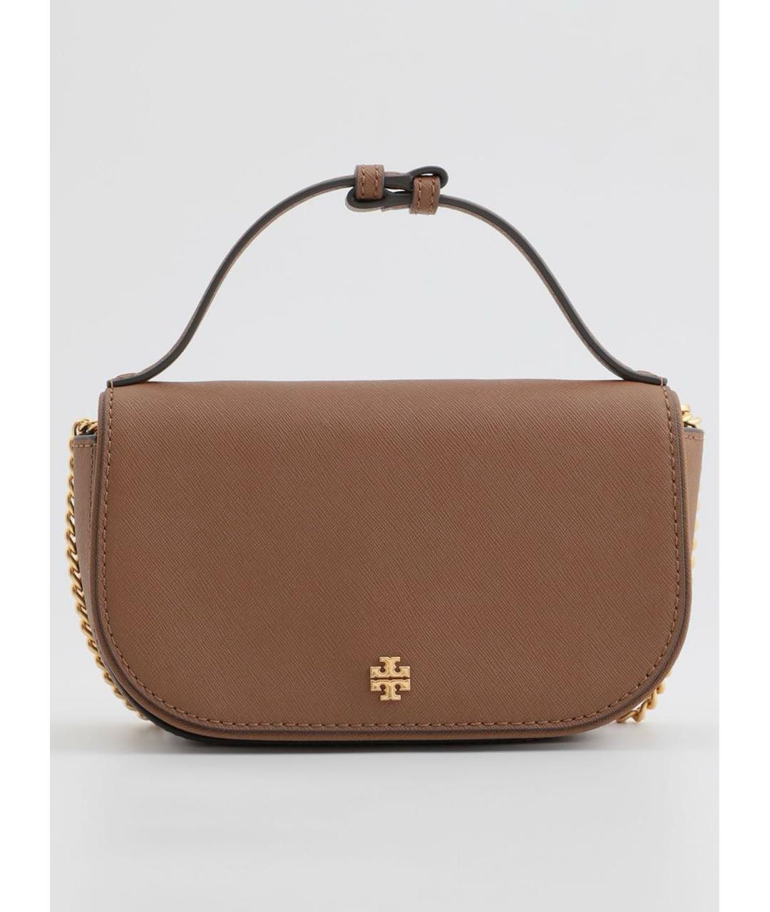 TORY BURCH Коричневая кожаная сумка с короткими ручками, фото 5