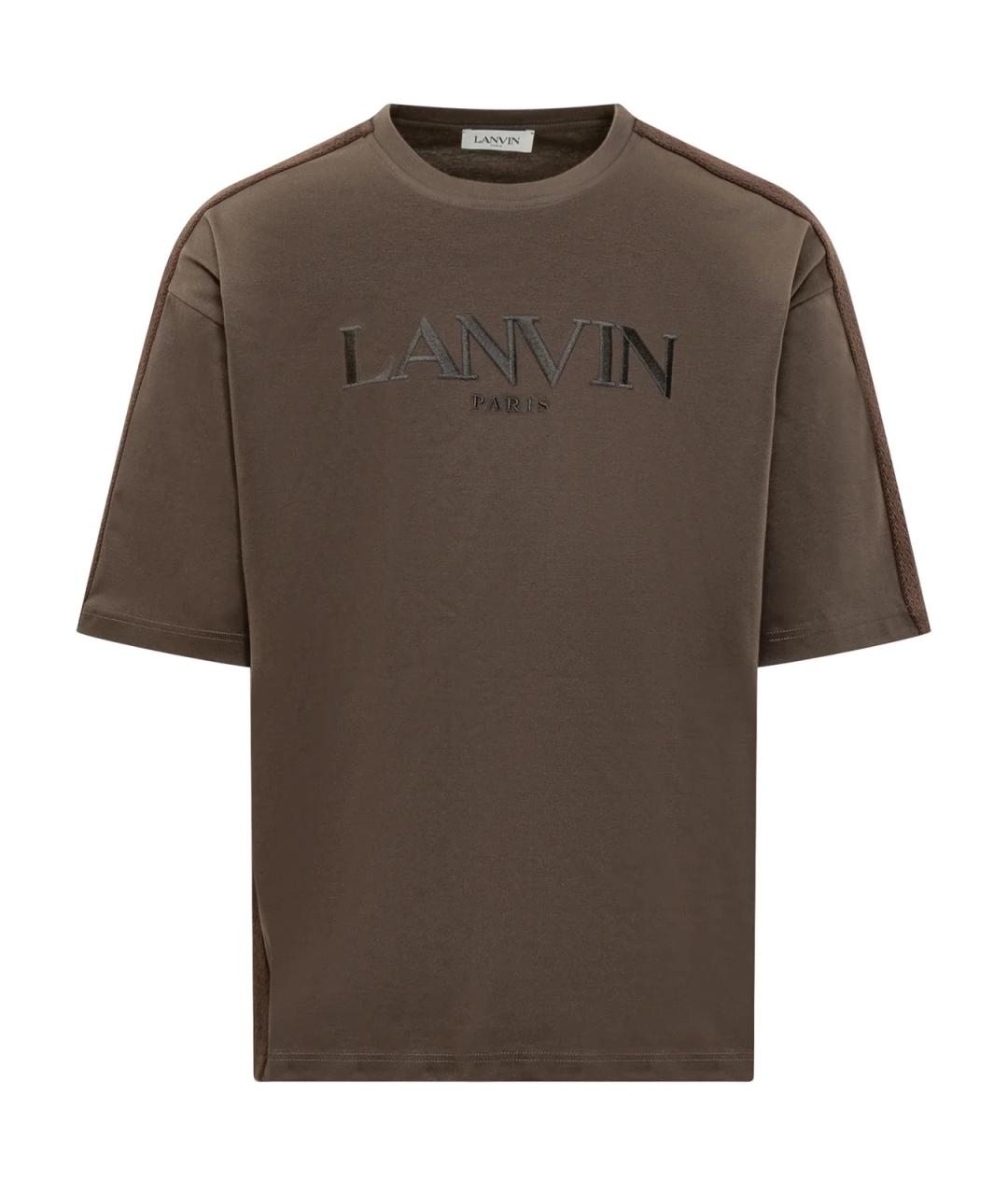 LANVIN Коричневая хлопковая футболка, фото 1