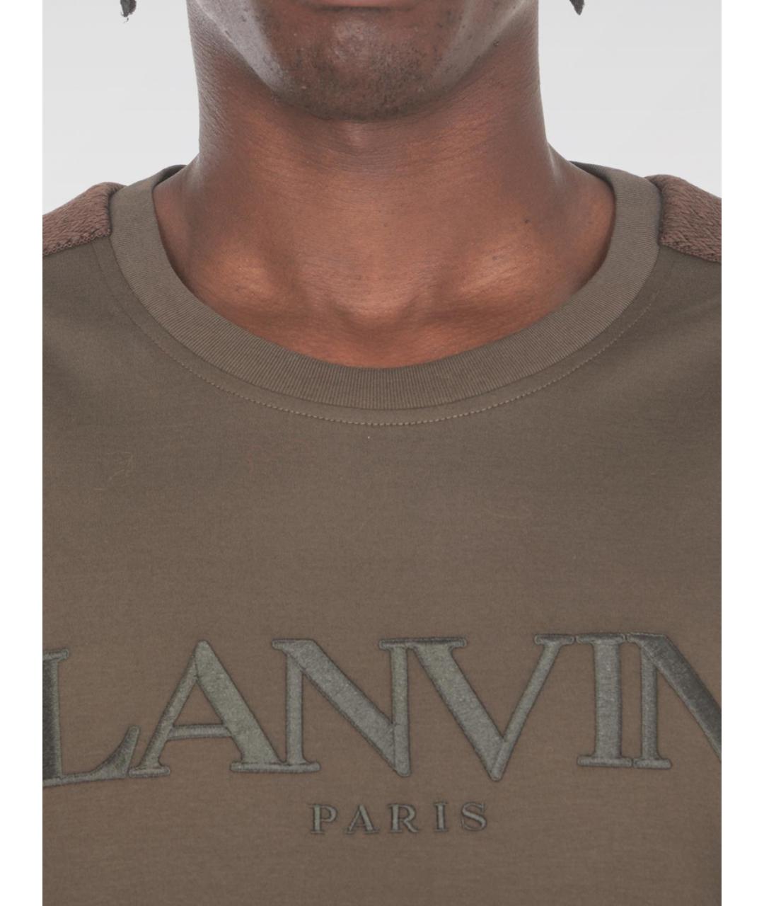 LANVIN Коричневая хлопковая футболка, фото 5