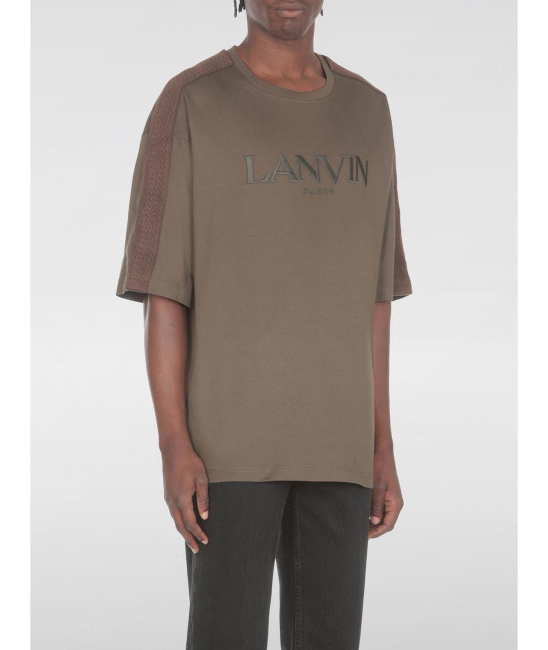 LANVIN Коричневая хлопковая футболка, фото 2