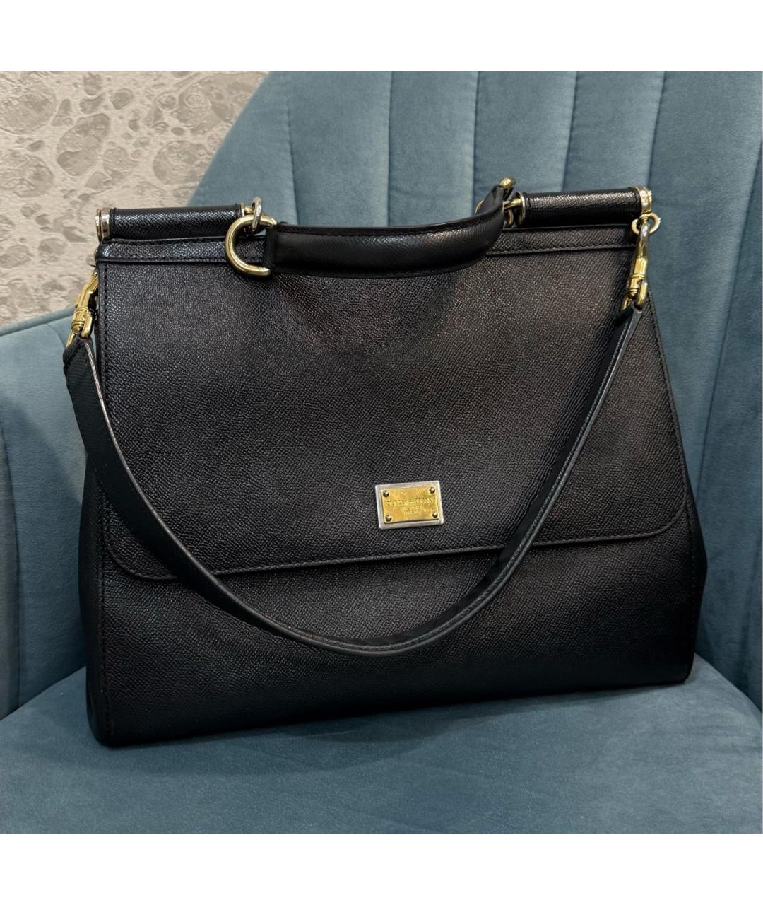 DOLCE&GABBANA Черная кожаная сумка с короткими ручками, фото 3