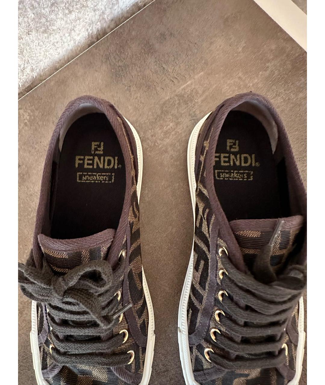 FENDI Коричневые текстильные кеды, фото 4