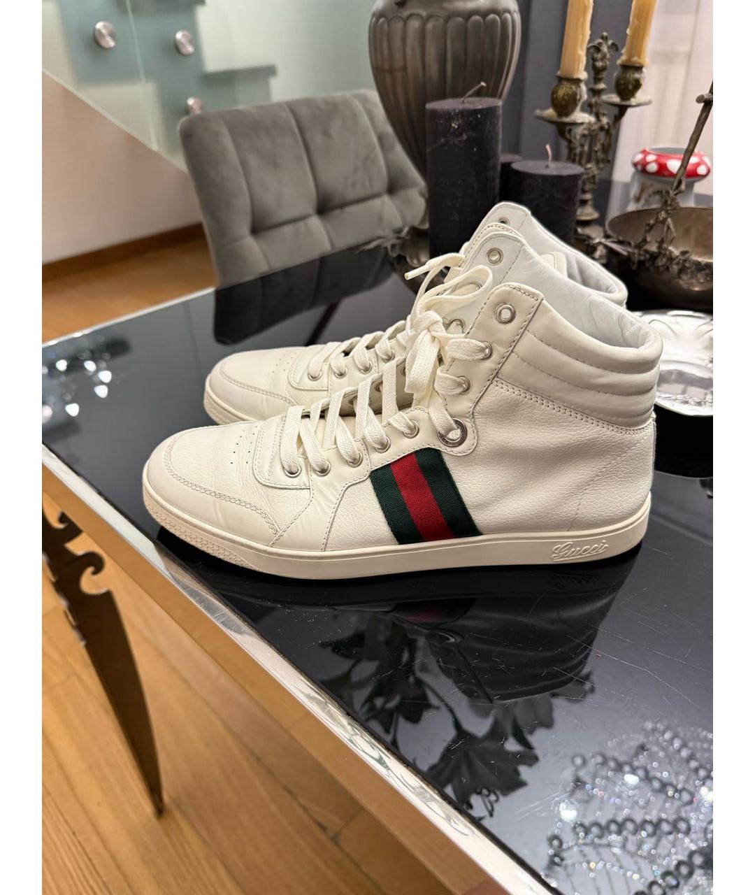 GUCCI Белые кожаные высокие кроссовки / кеды, фото 4