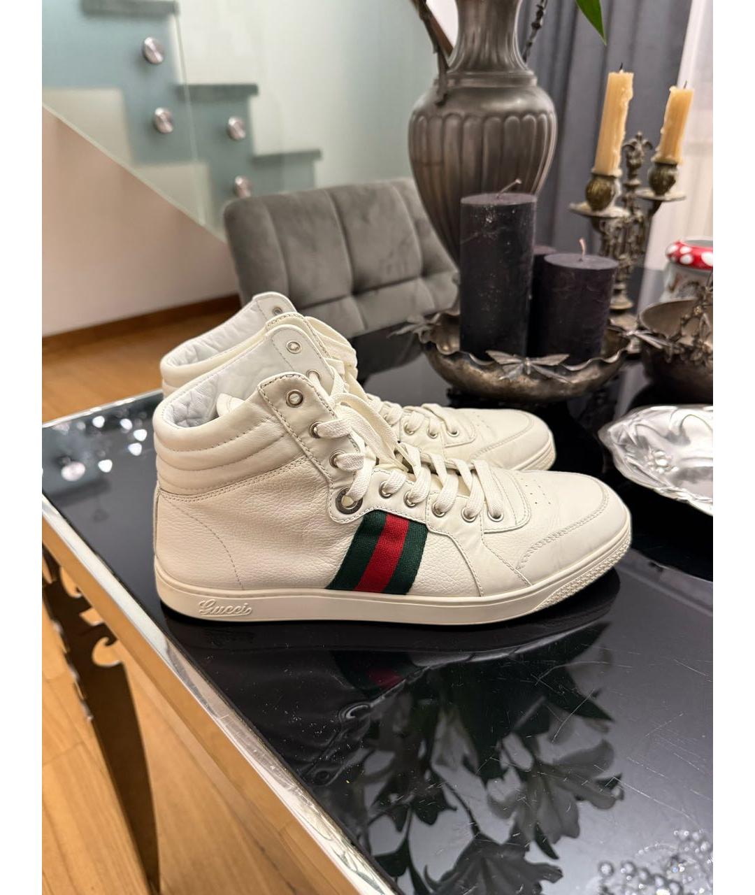 GUCCI Белые кожаные высокие кроссовки / кеды, фото 2