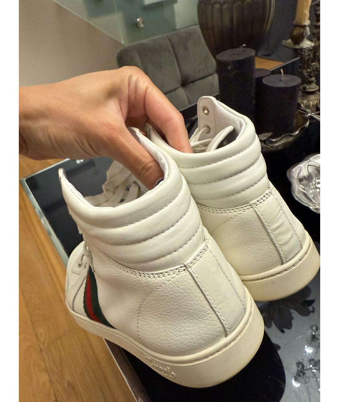 GUCCI Белые кожаные высокие кроссовки / кеды, фото 5