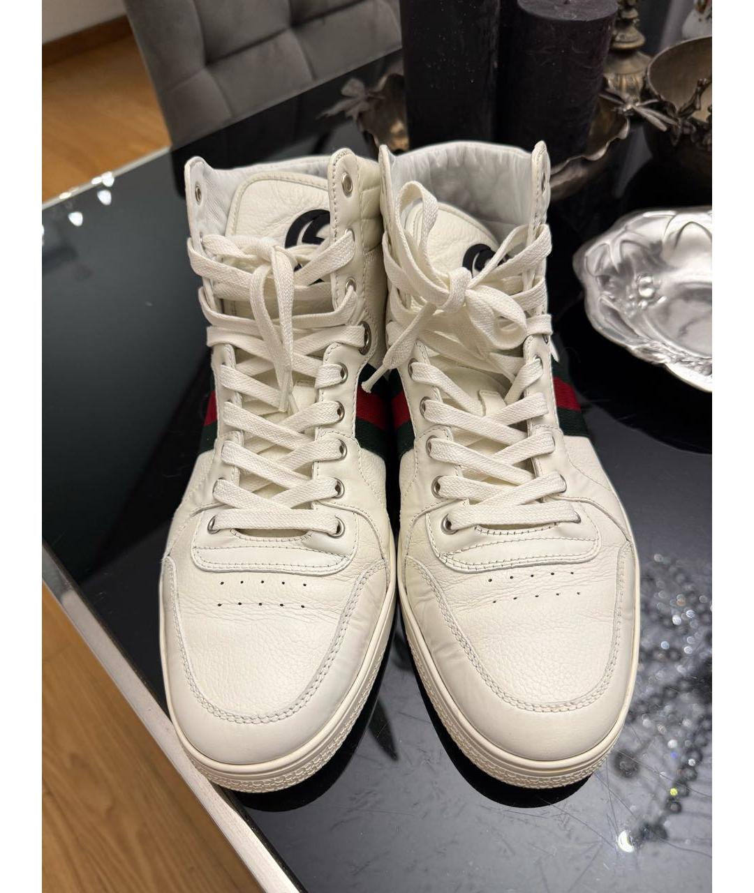 GUCCI Белые кожаные высокие кроссовки / кеды, фото 3
