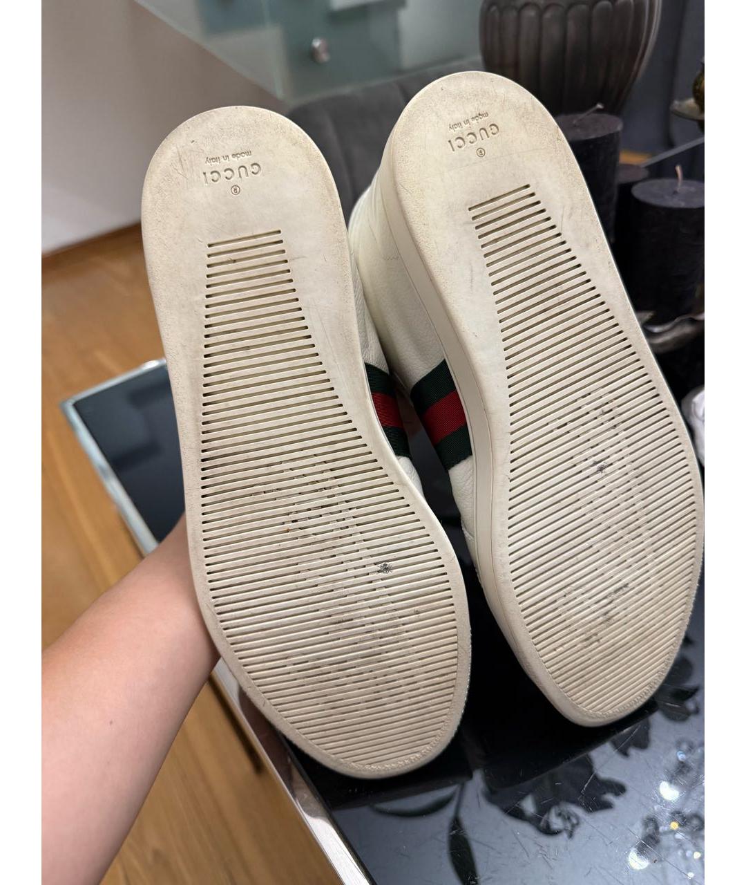 GUCCI Белые кожаные высокие кроссовки / кеды, фото 7