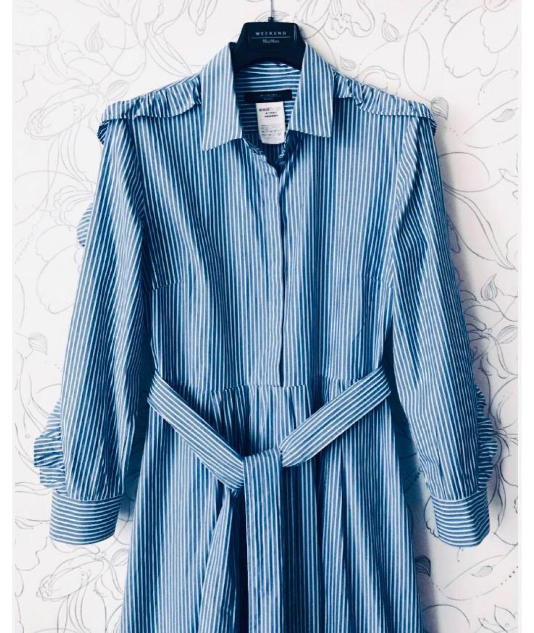 WEEKEND MAX MARA Голубое хлопковое повседневное платье, фото 5
