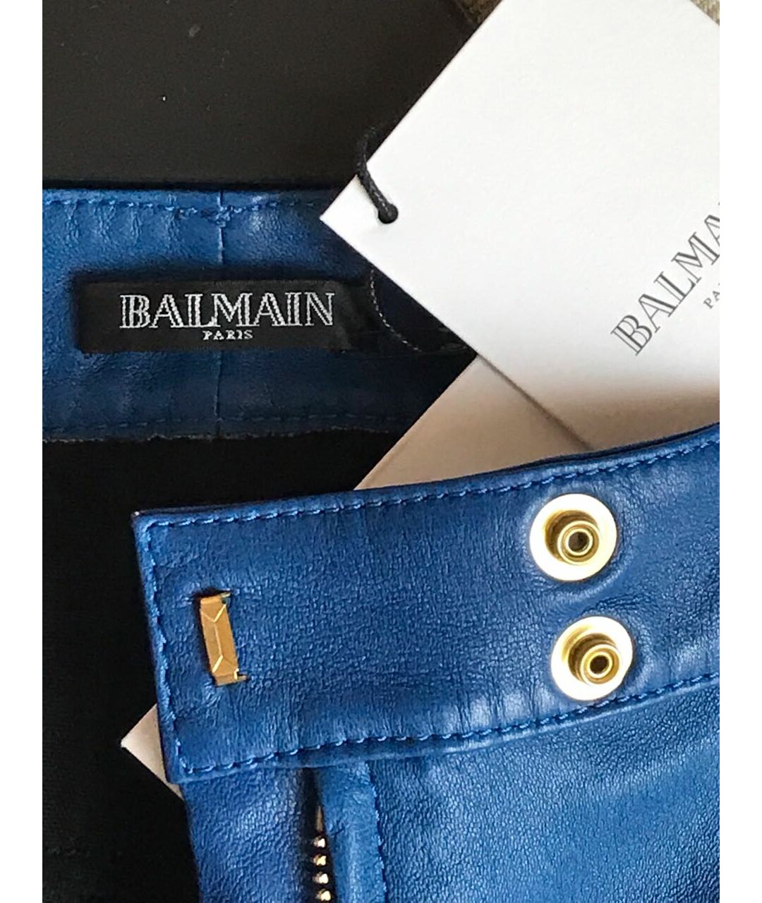 BALMAIN Синие кожаные брюки узкие, фото 3
