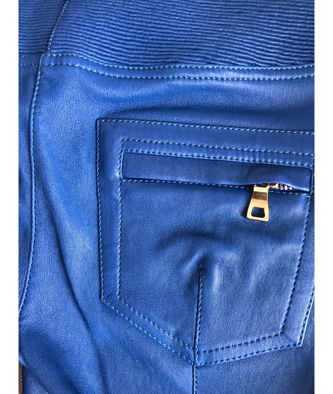 BALMAIN Синие кожаные брюки узкие, фото 7