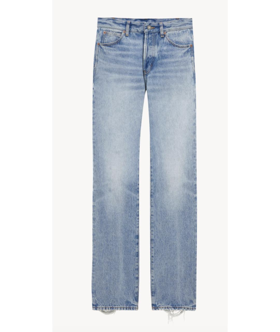 SAINT LAURENT Голубые хлопковые прямые джинсы, фото 5