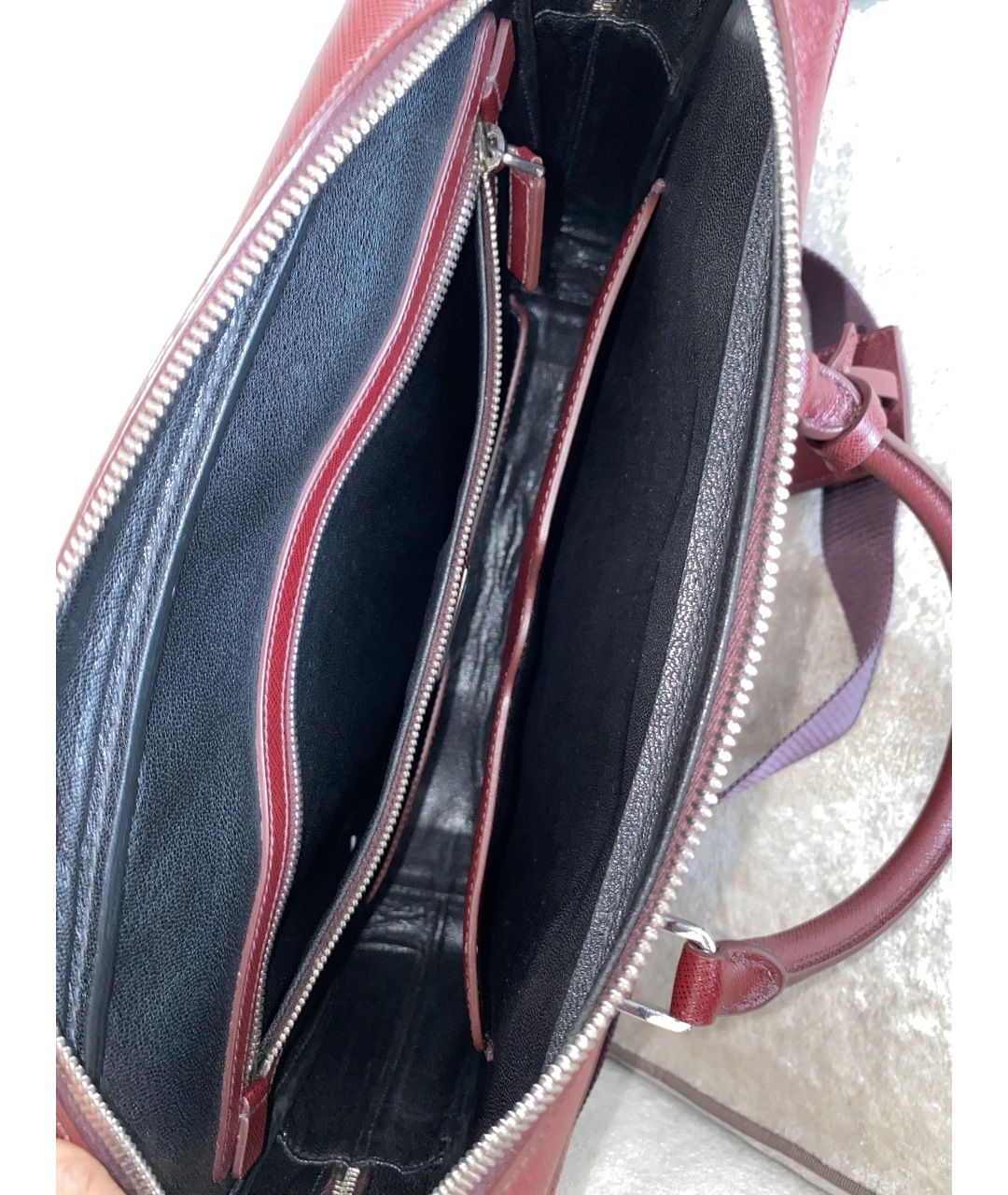 PRADA Бордовый кожаный портфель, фото 4