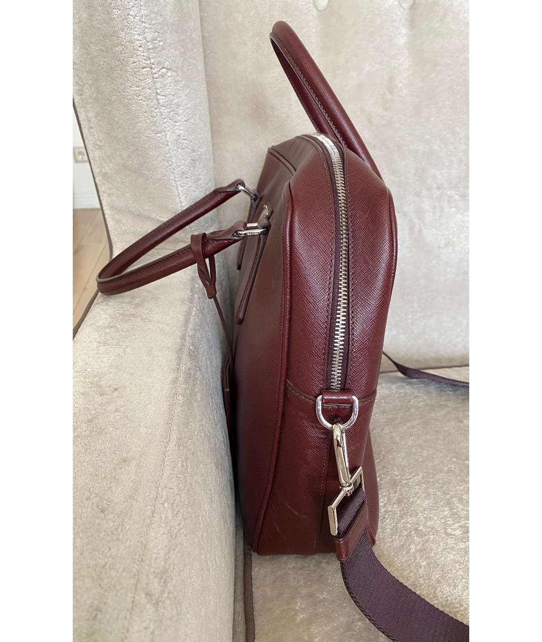 PRADA Бордовый кожаный портфель, фото 5