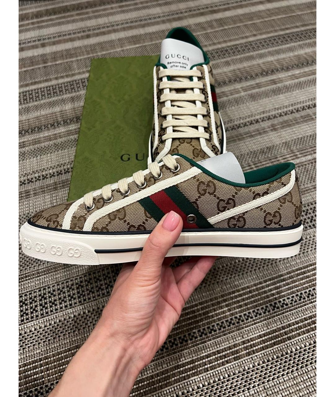 GUCCI Коричневые текстильные кеды, фото 6
