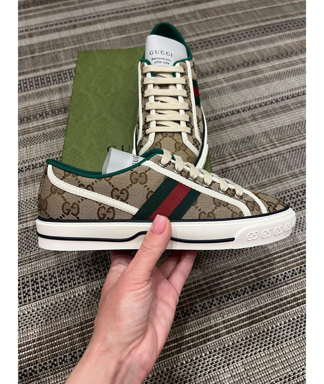 GUCCI Коричневые текстильные кеды, фото 2