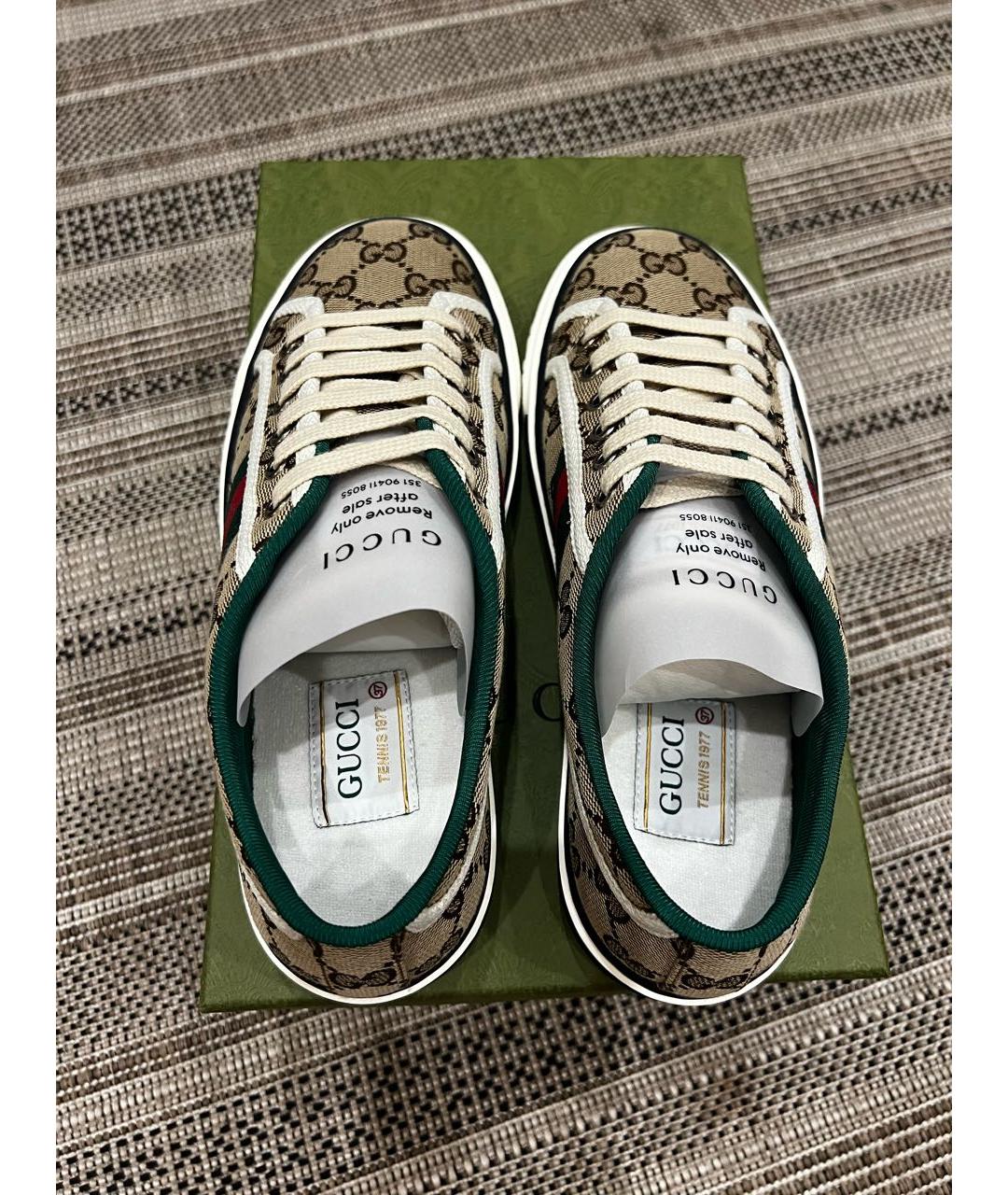 GUCCI Коричневые текстильные кеды, фото 4