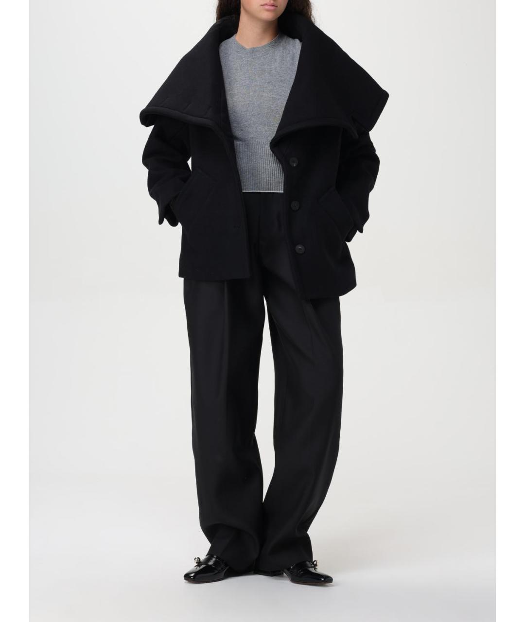 JACQUEMUS Черные хлопко-эластановые прямые брюки, фото 3