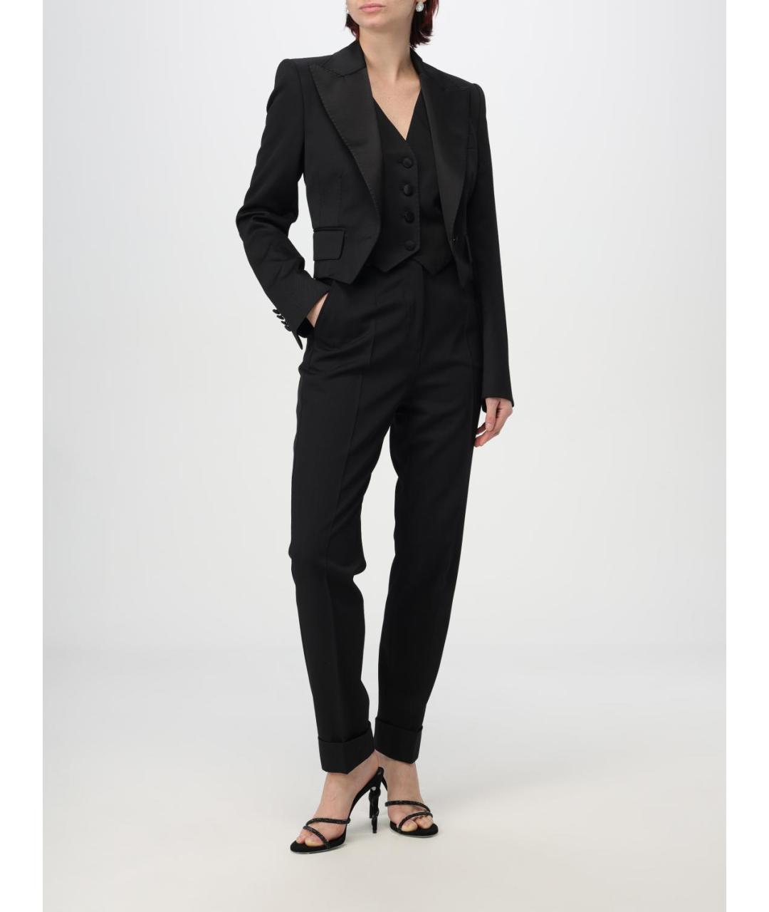 DOLCE&GABBANA Черные шерстяные прямые брюки, фото 3